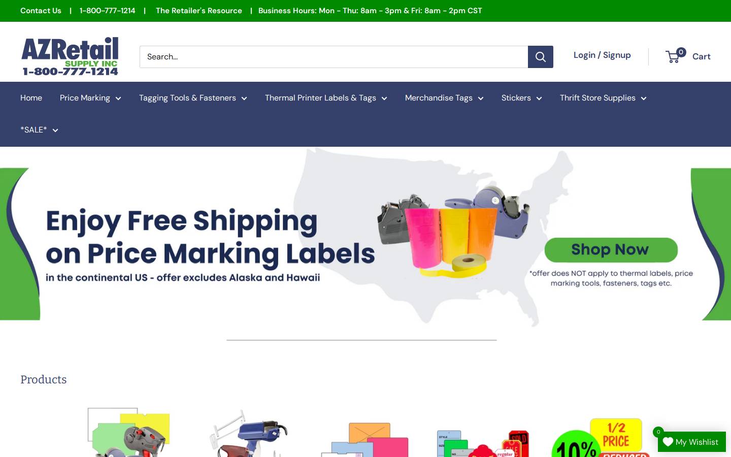 AZ Retail Systems homepage screenshot