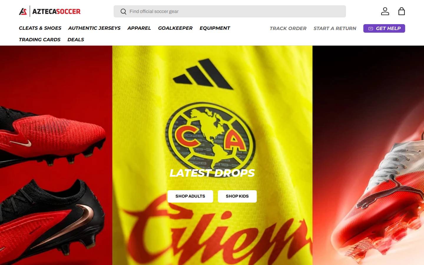 Azteca Soccer homepage screenshot
