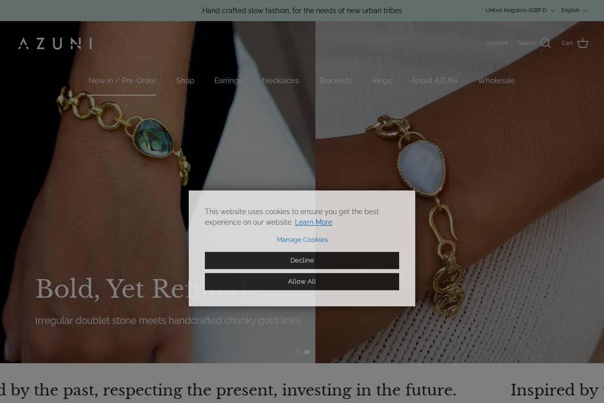 AZUNI LONDON homepage screenshot