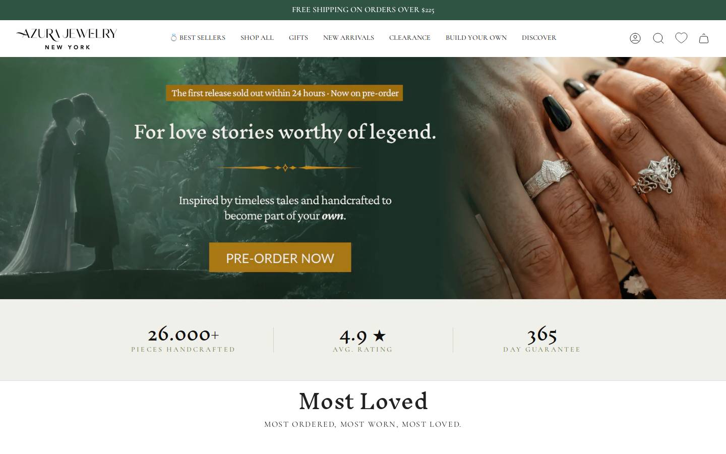 Azura NYC (azurajewelry.com) homepage screenshot