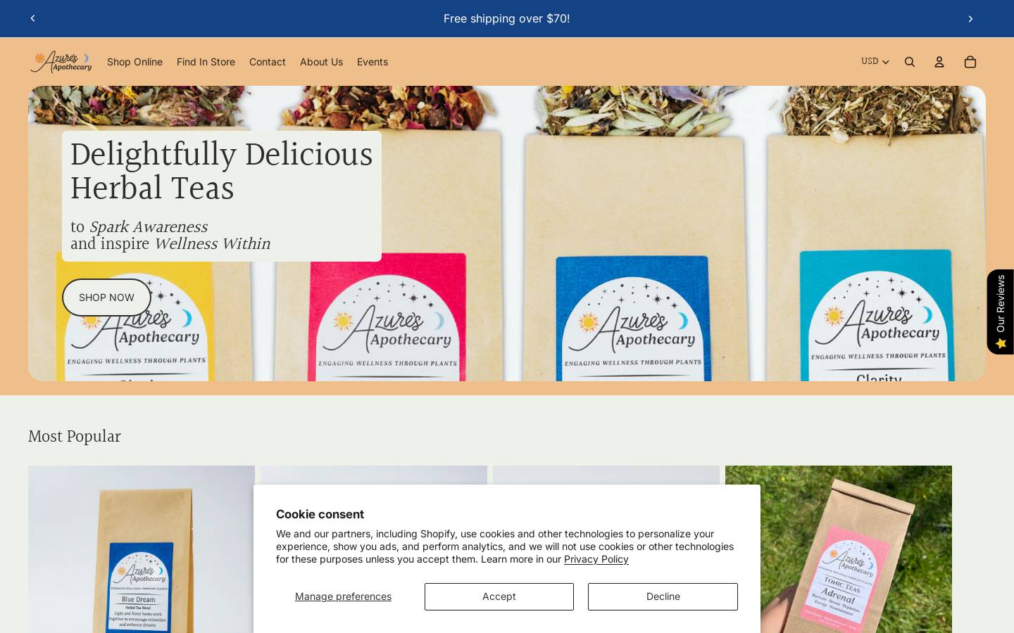 azuresapothecary.com homepage screenshot