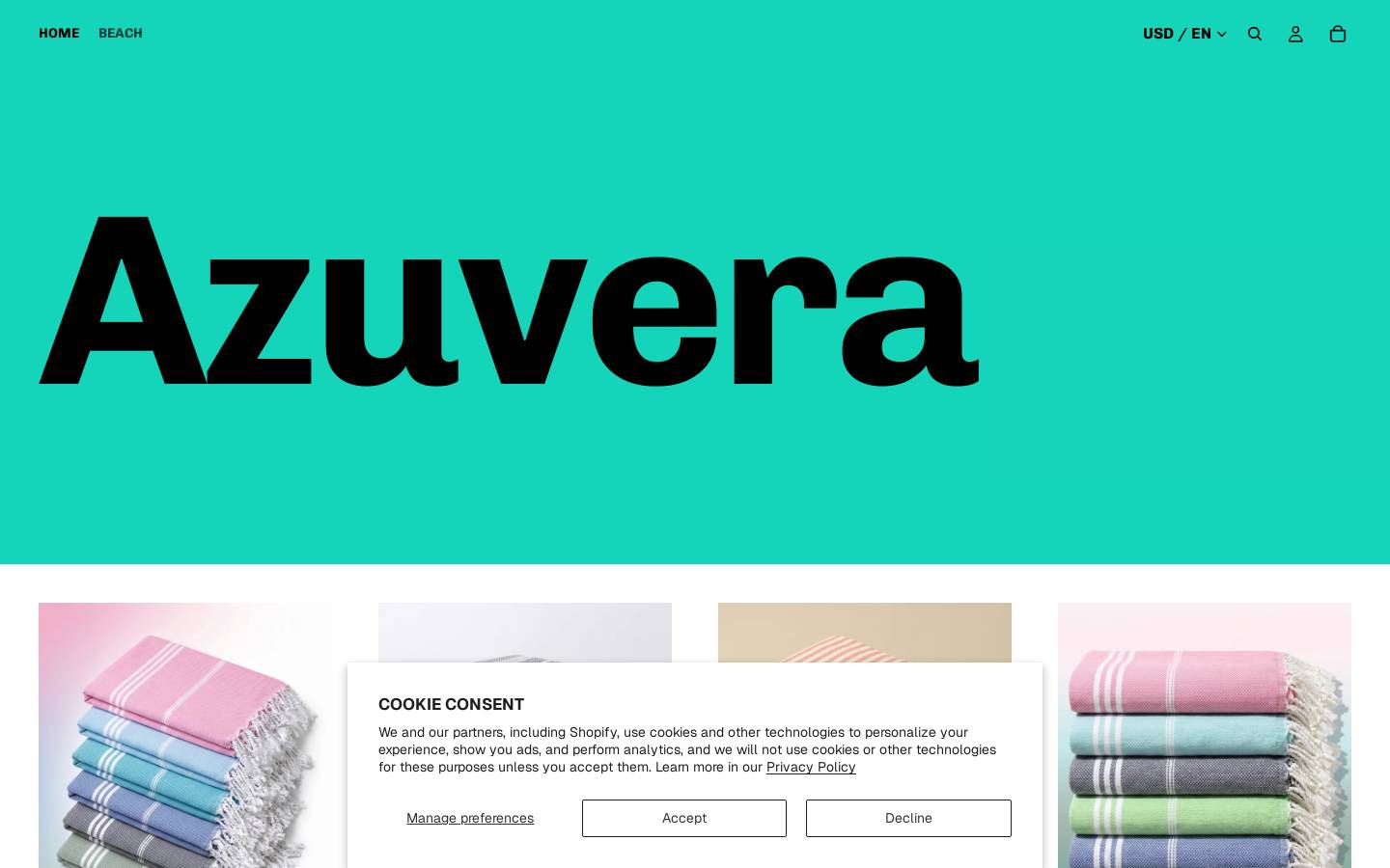 azuveratowel.com homepage screenshot