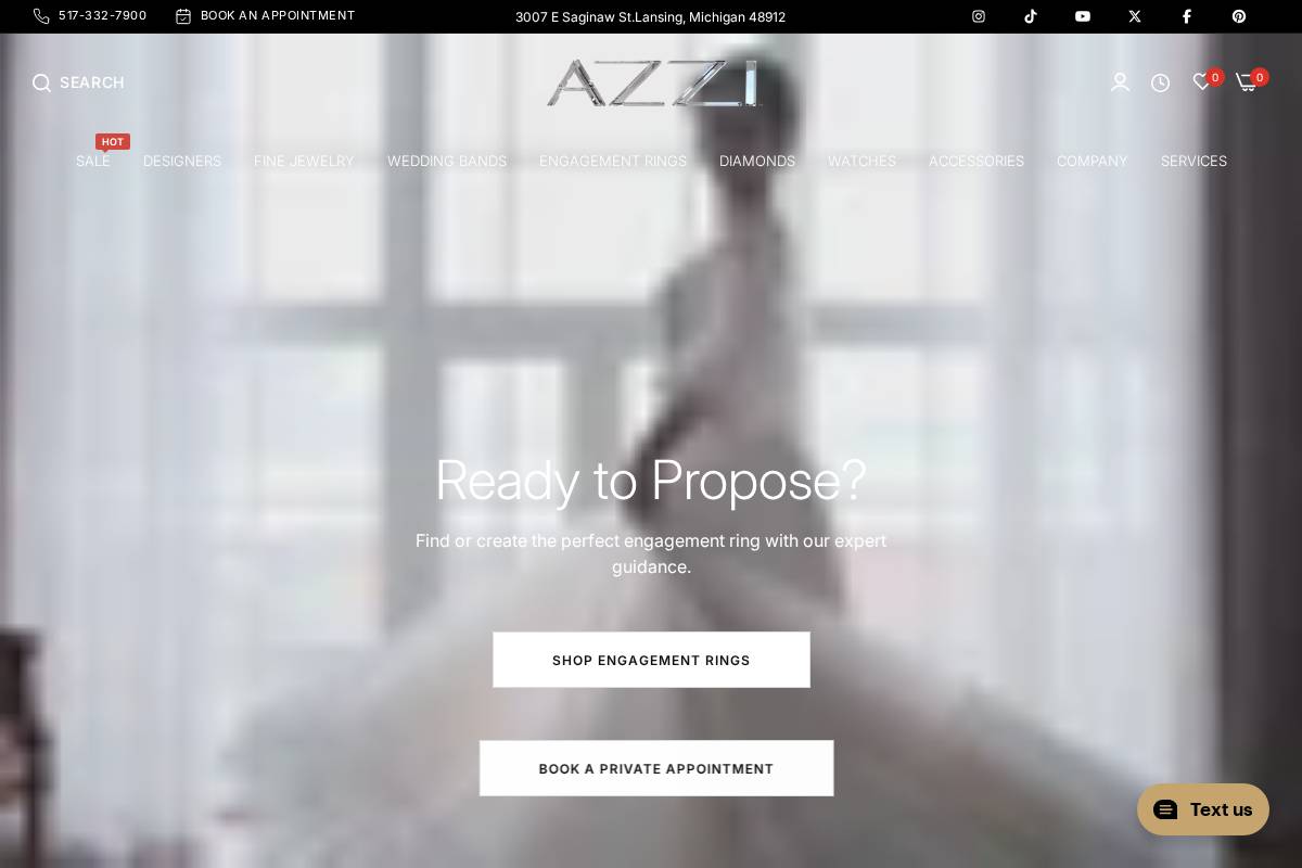 Azzijewelers homepage screenshot