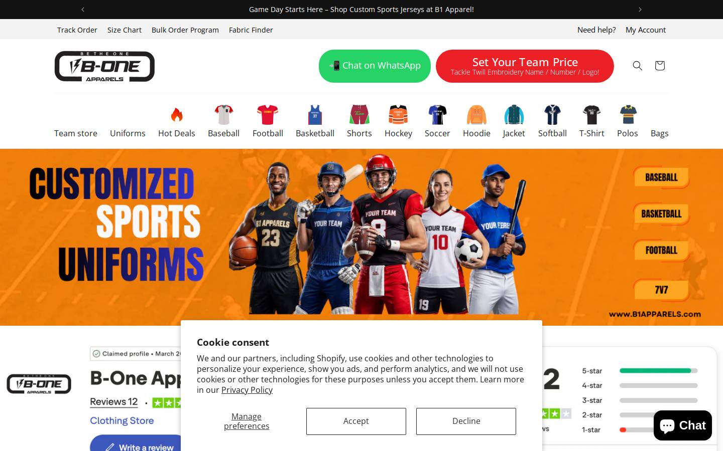 B-One Apparels homepage screenshot