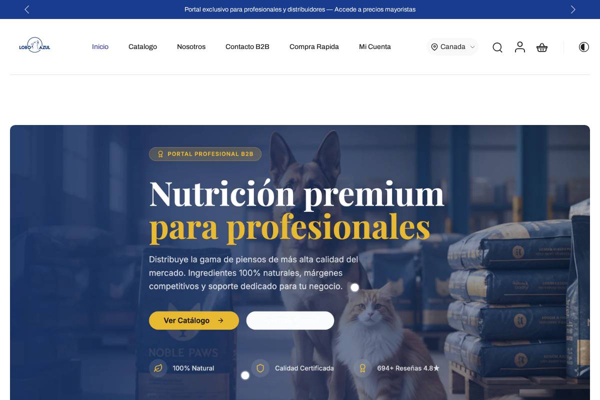 b2b.piensosloboazul.com homepage screenshot