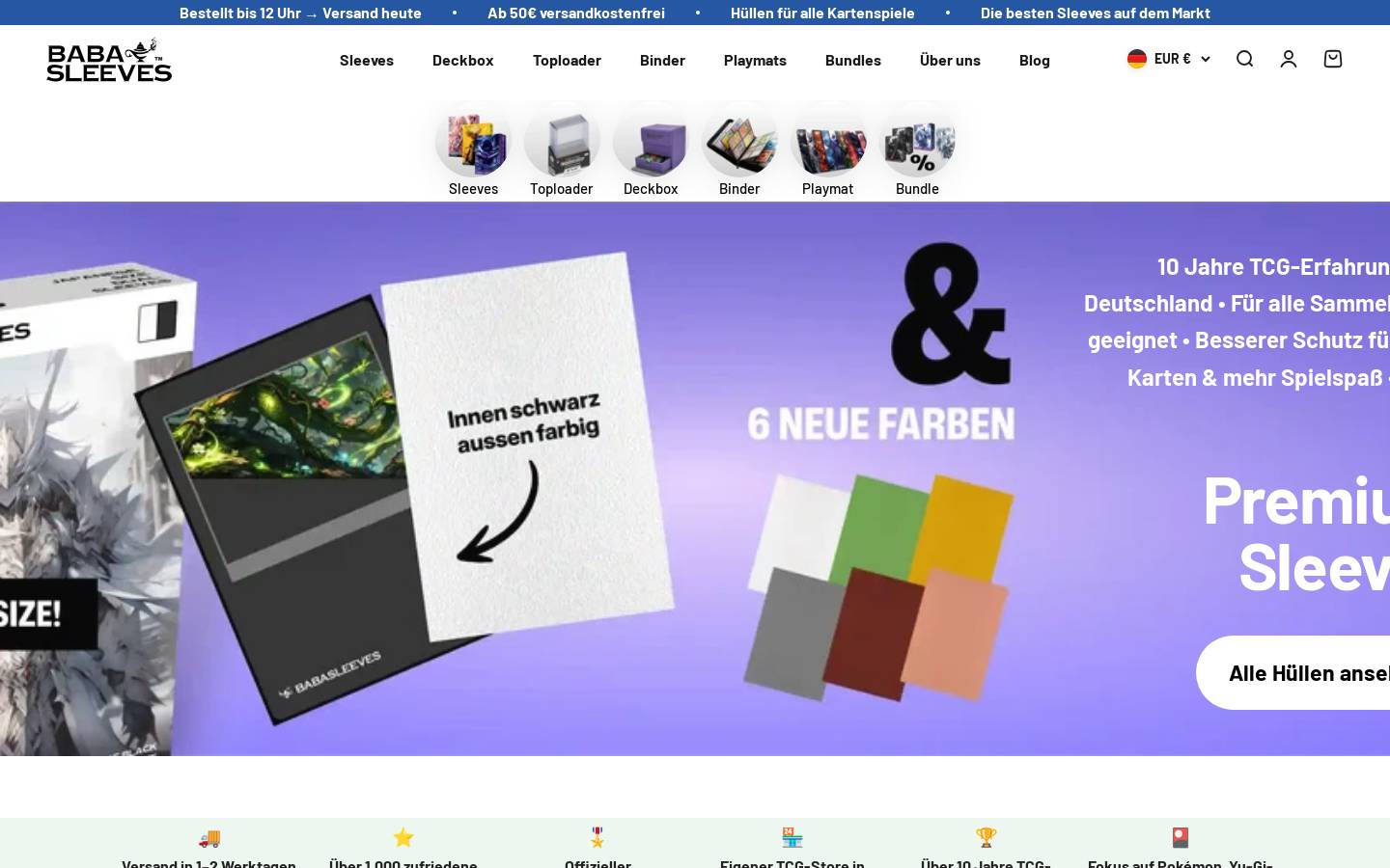 baba-sleeves.com homepage screenshot