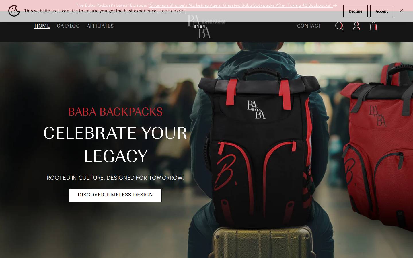 bababackpack.com homepage screenshot