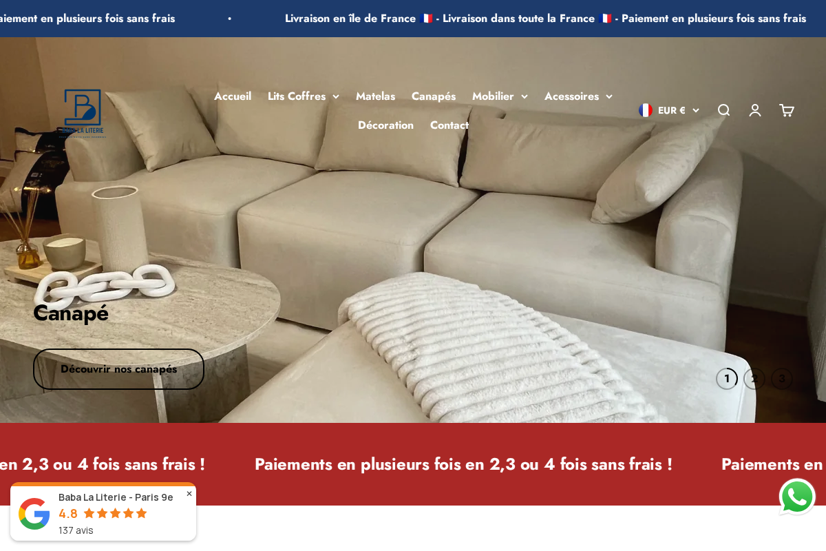 Baba La Literie homepage screenshot