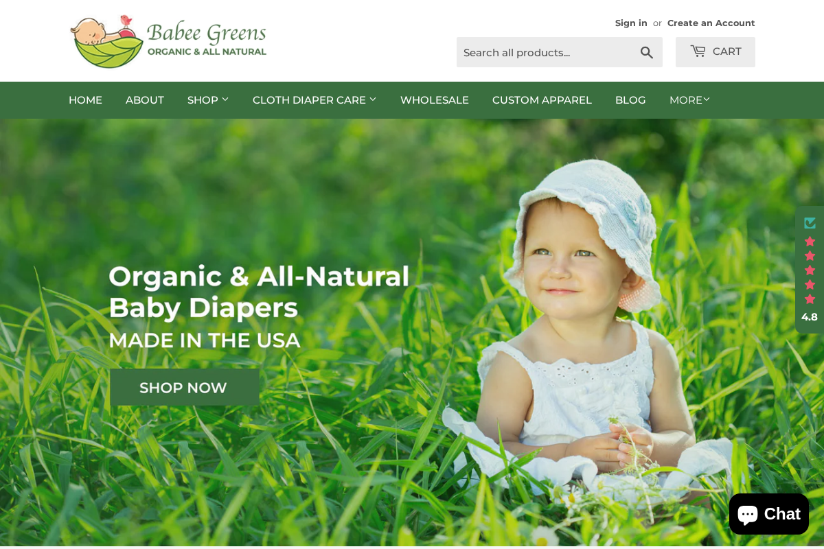 Babee Greens homepage screenshot