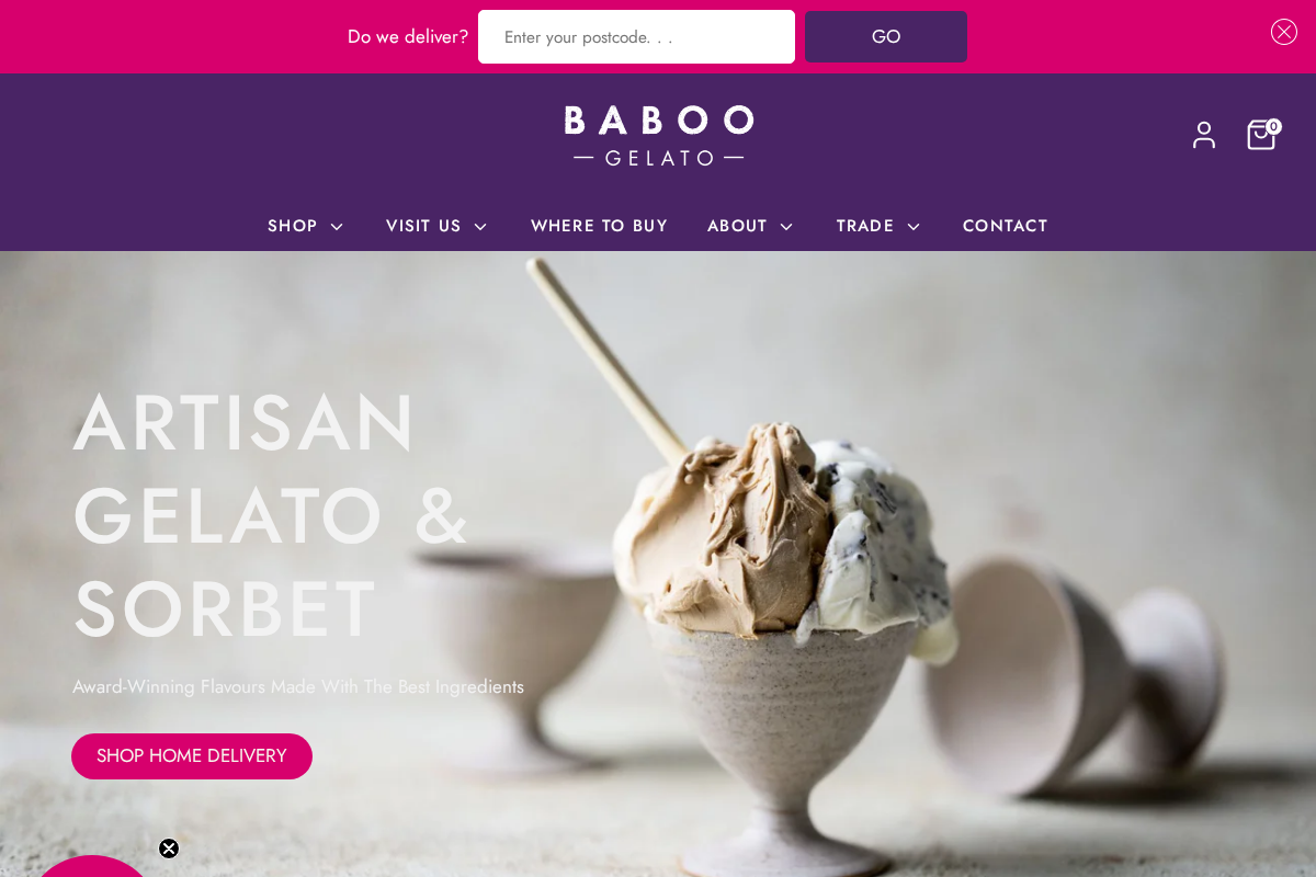 Baboogelato homepage screenshot