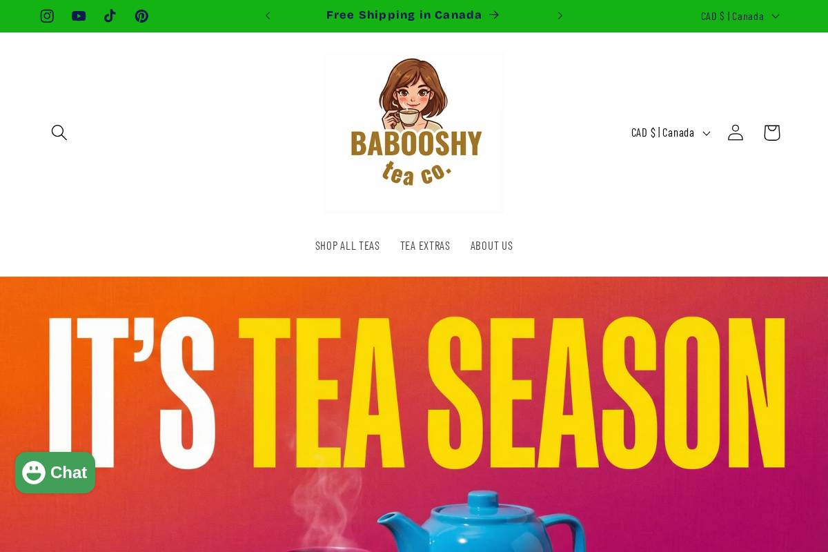 babooshytea.com homepage screenshot