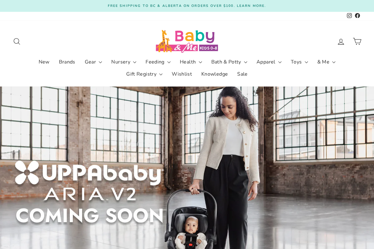 babyandme.ca Kelowna Store homepage screenshot
