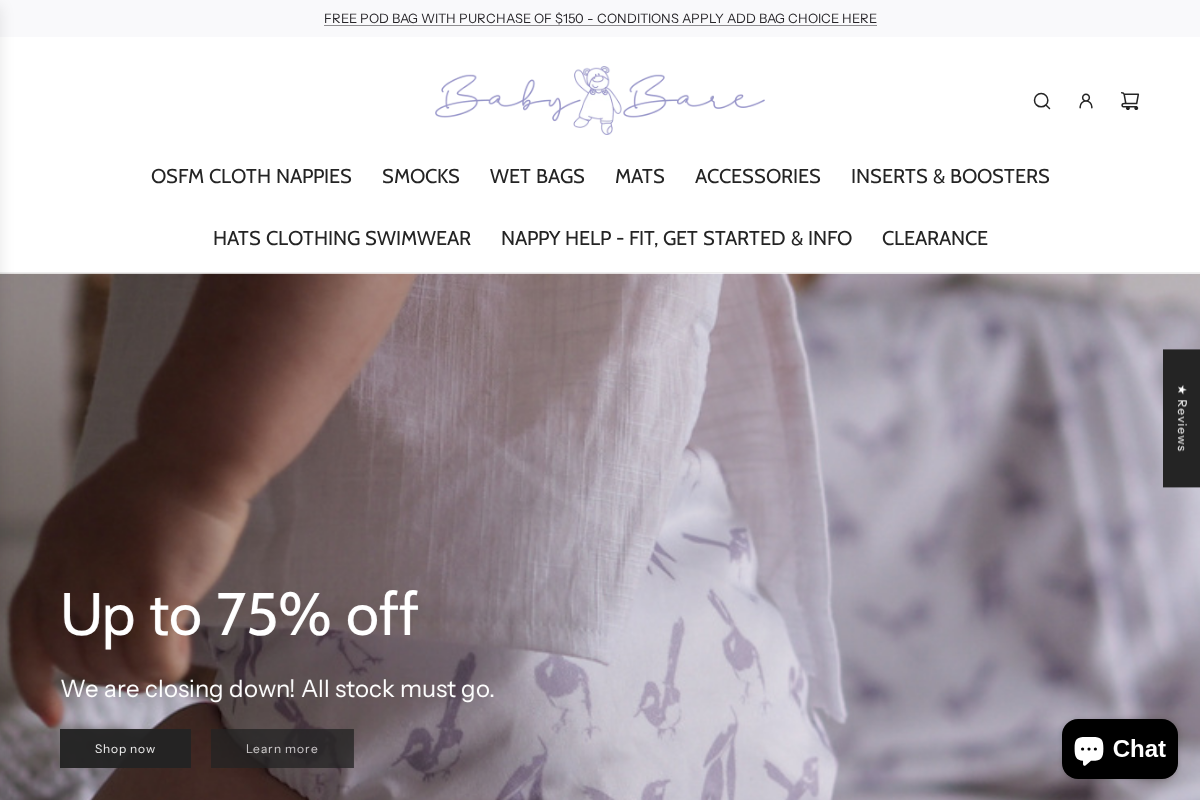 Baby Bare Cloth Nappies homepage screenshot
