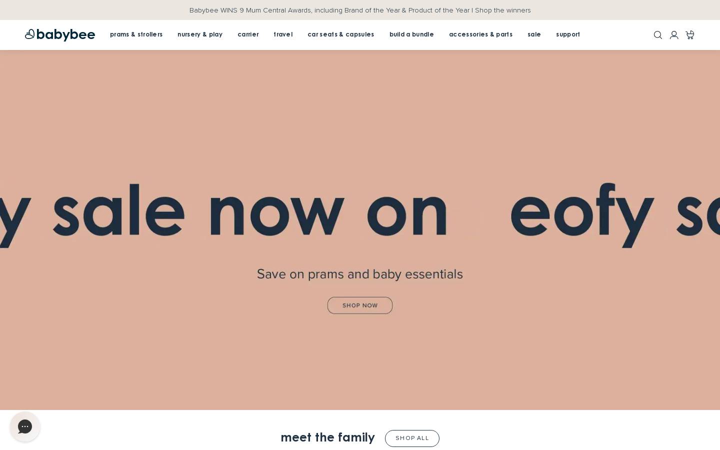 babybee prams homepage screenshot