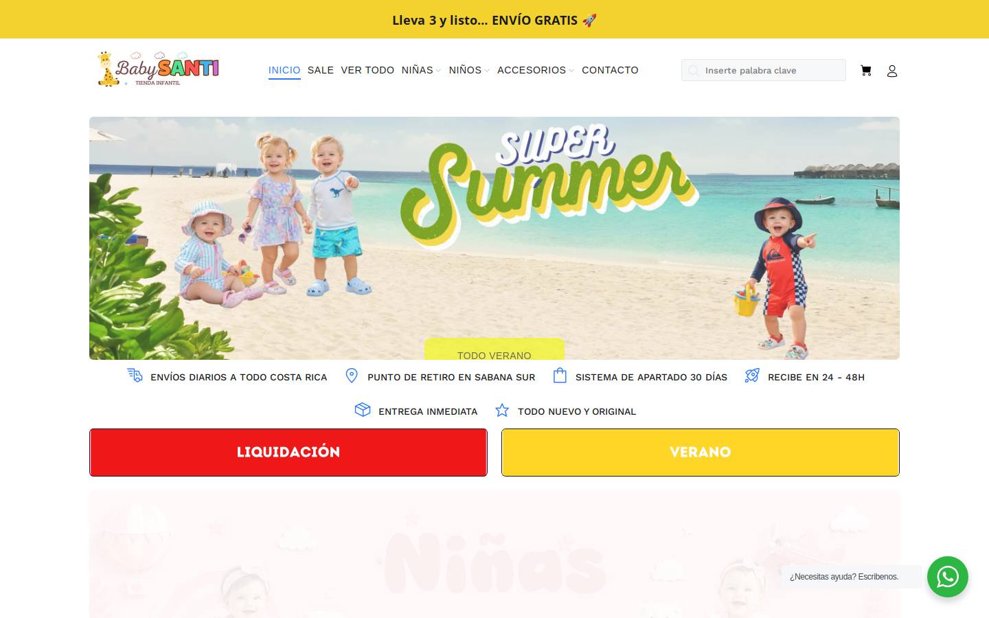 babysanticr.com homepage screenshot