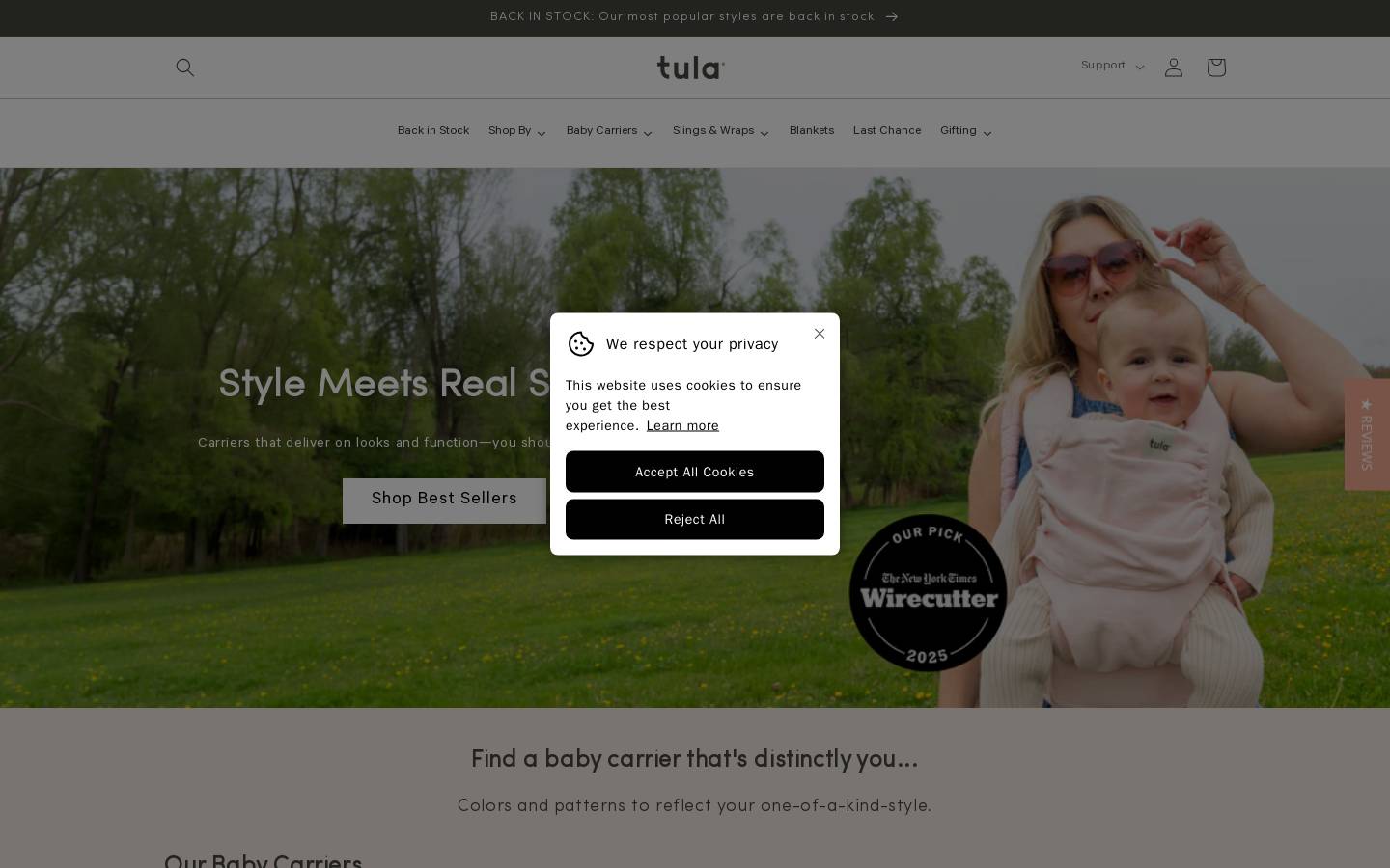 Baby Tula homepage screenshot