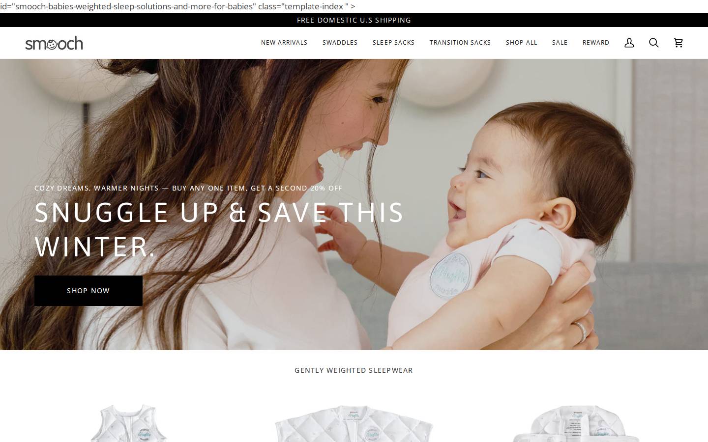 babyweightedswaddle.com homepage screenshot
