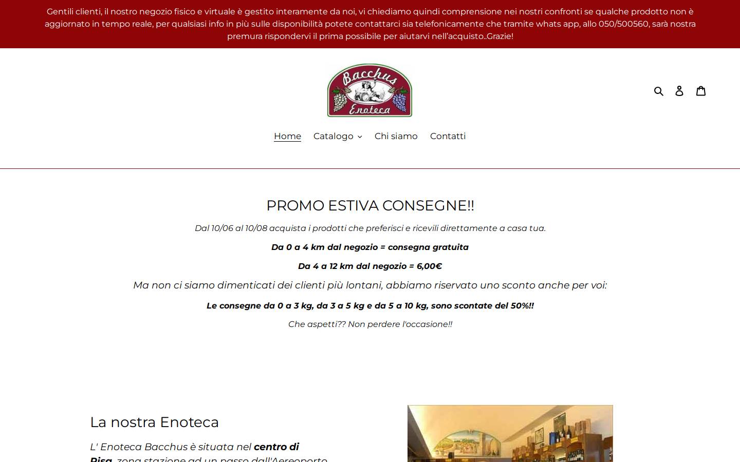 bacchusenoteca.com homepage screenshot