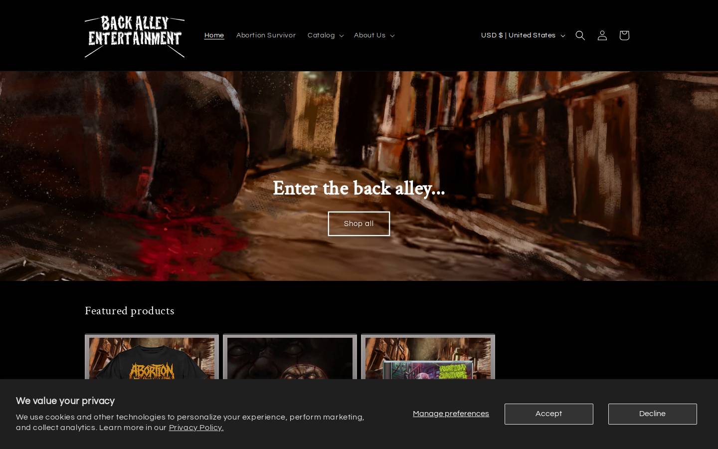 backalleyenter.com homepage screenshot