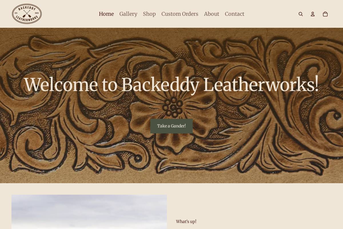 backeddyleather.com homepage screenshot