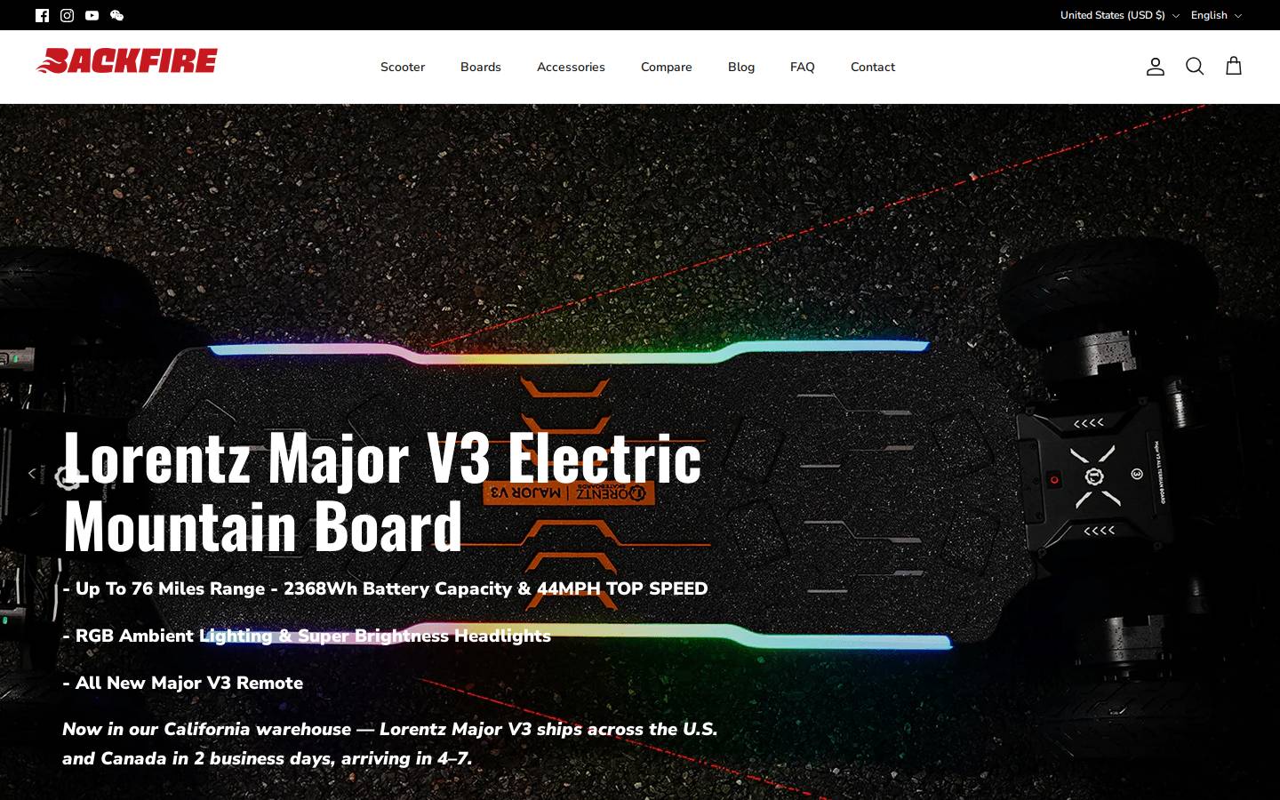 Backfire Skateboards homepage screenshot