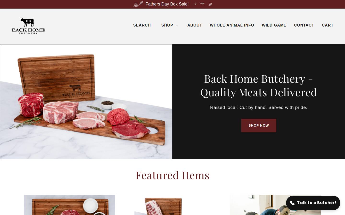 backhomebutchery.com homepage screenshot