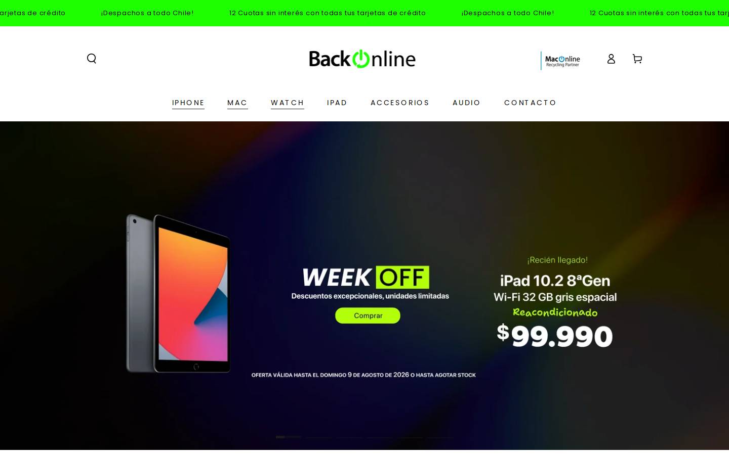 backonline.cl homepage screenshot