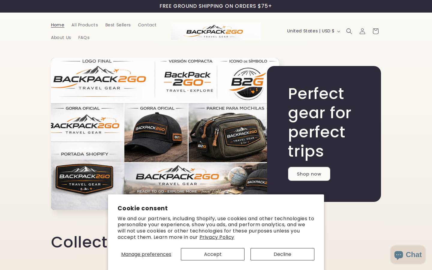 backpack2go.com homepage screenshot