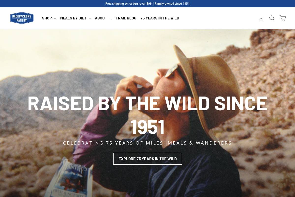 Backpacker's Pantry homepage screenshot
