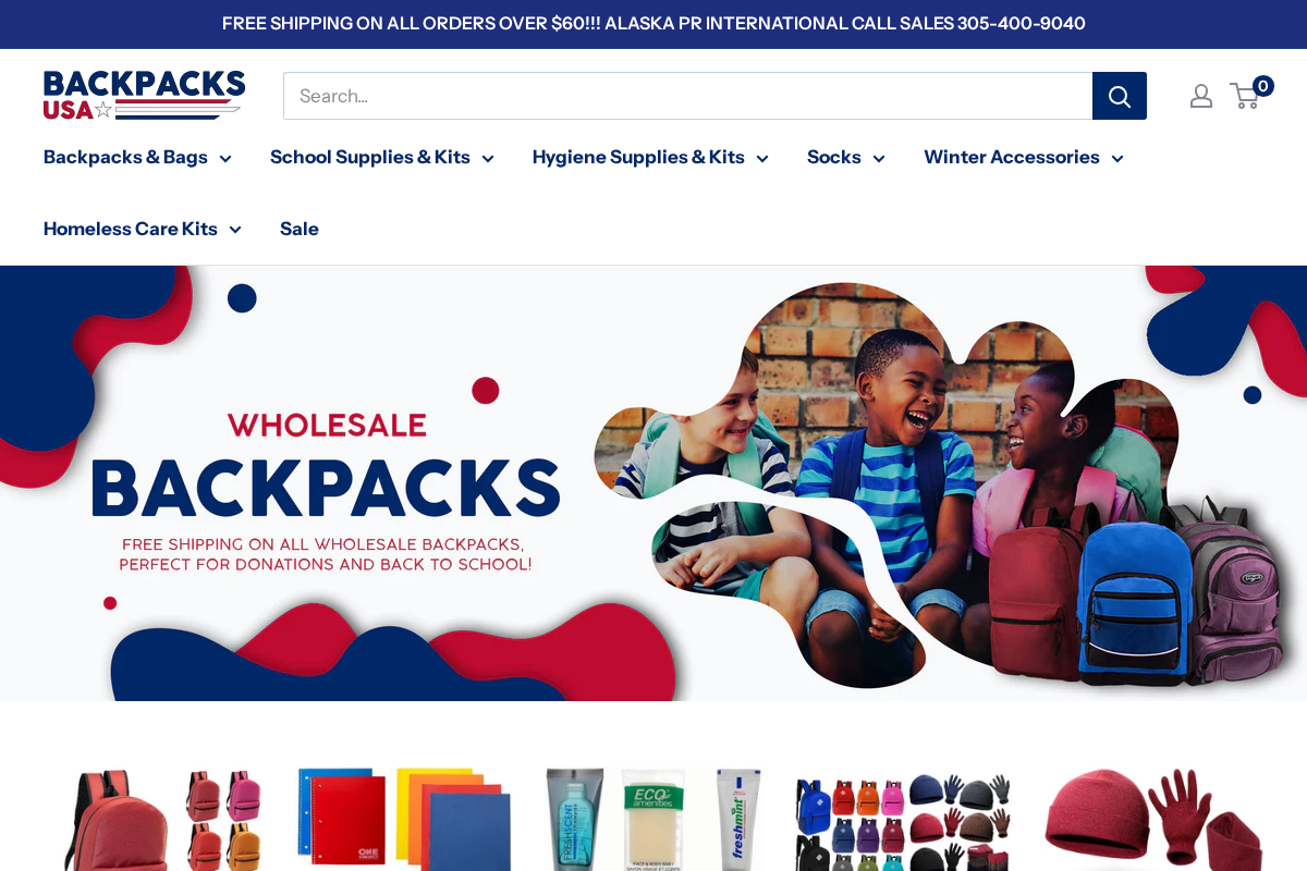 Backpacks USA homepage screenshot