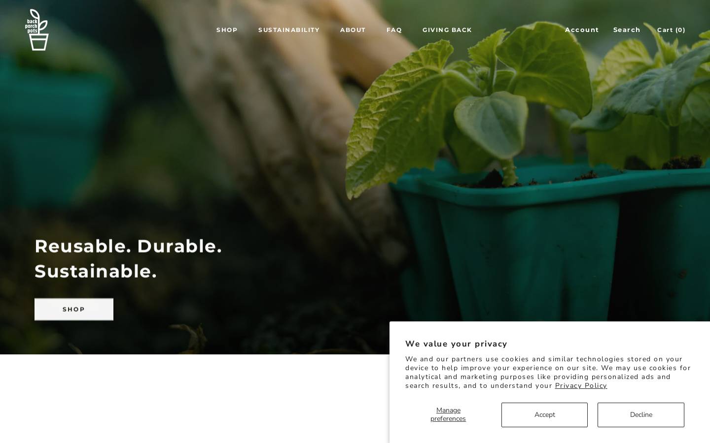 backporchpots.com homepage screenshot