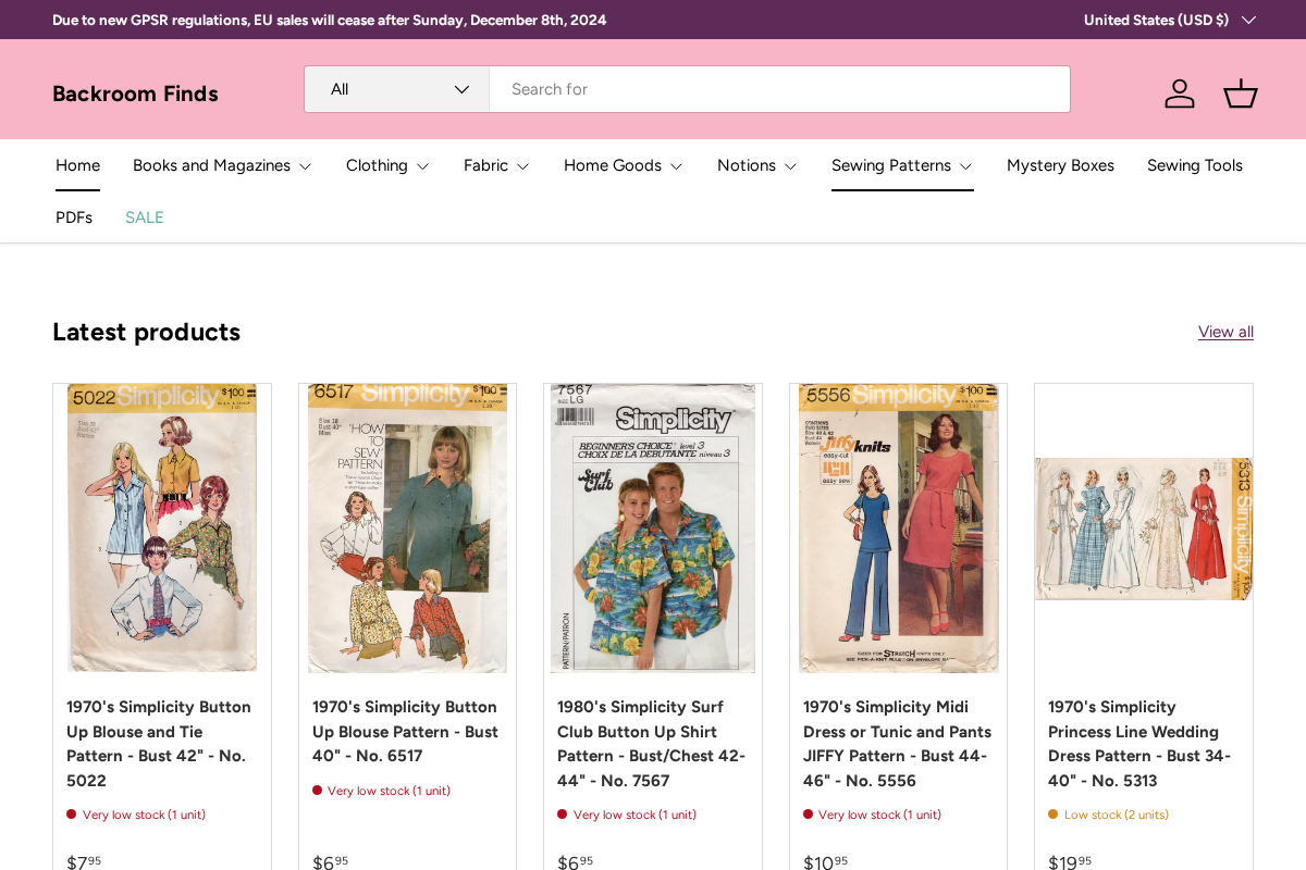 Backroom Finds homepage screenshot