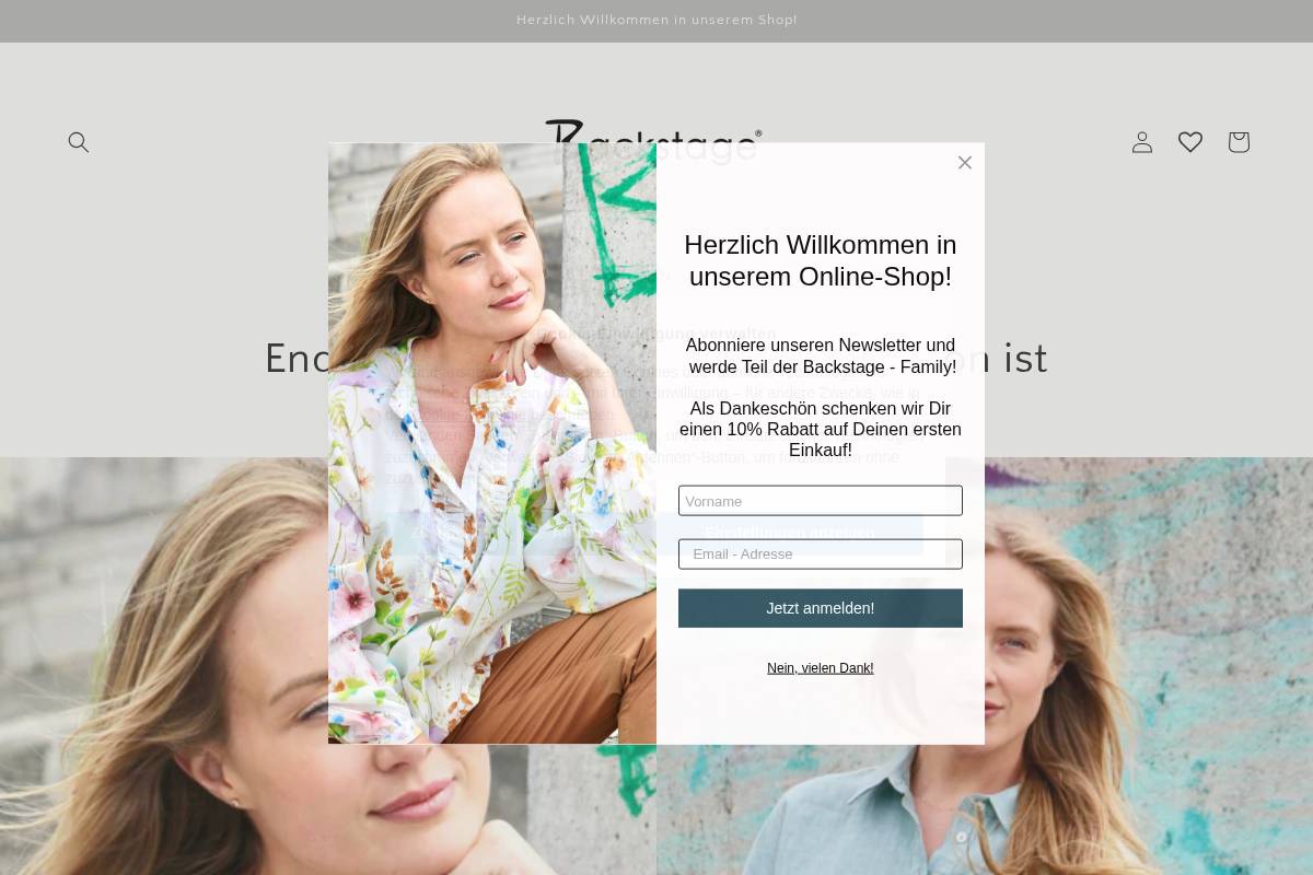 backstage-textil.de homepage screenshot