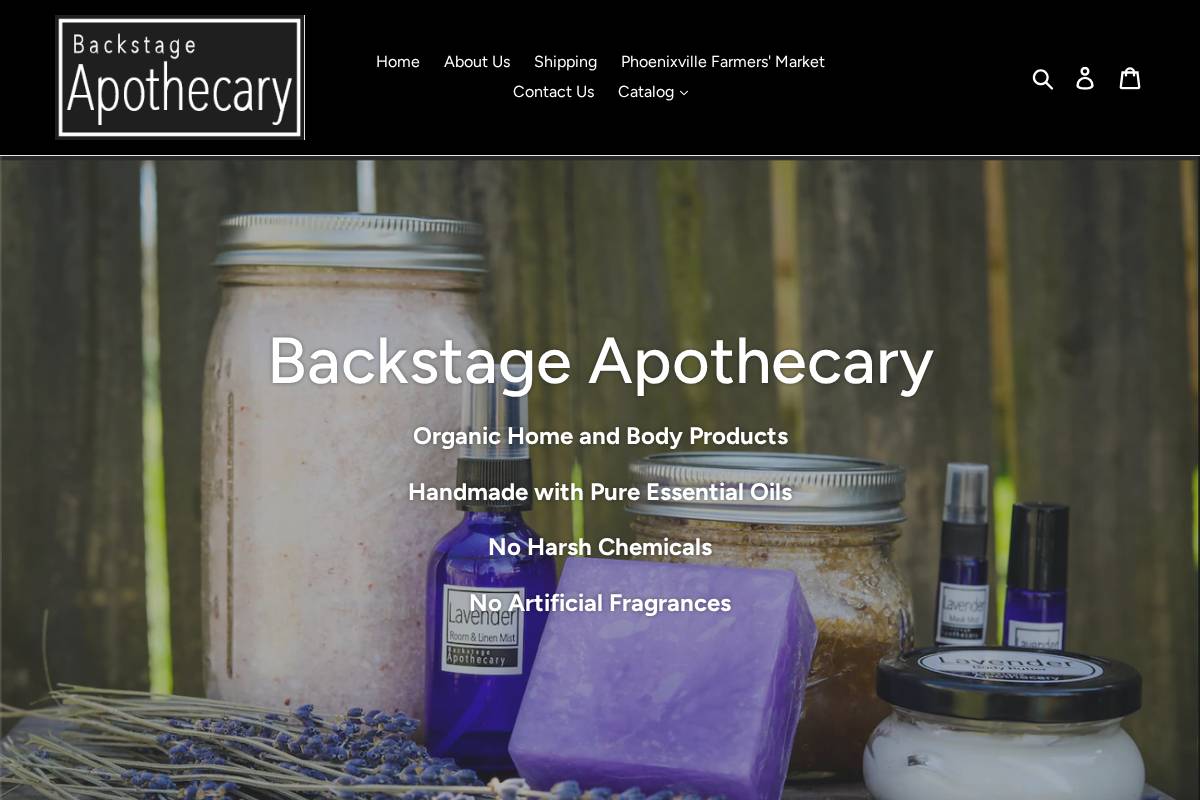 backstageapothecary.com homepage screenshot