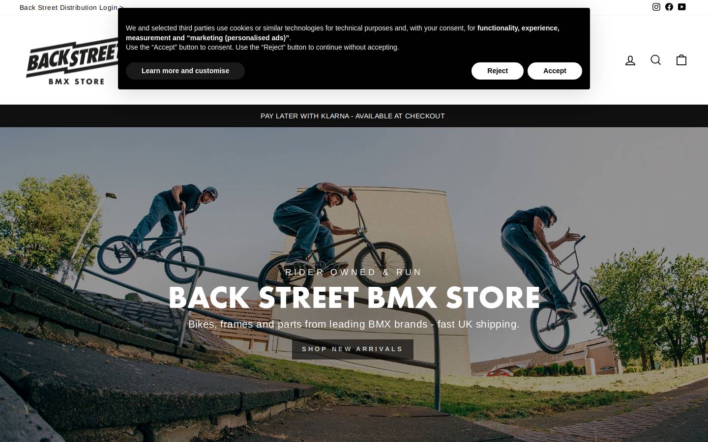 Back Street BMX Store homepage screenshot