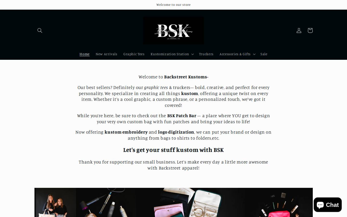 backstreetkustoms.com homepage screenshot