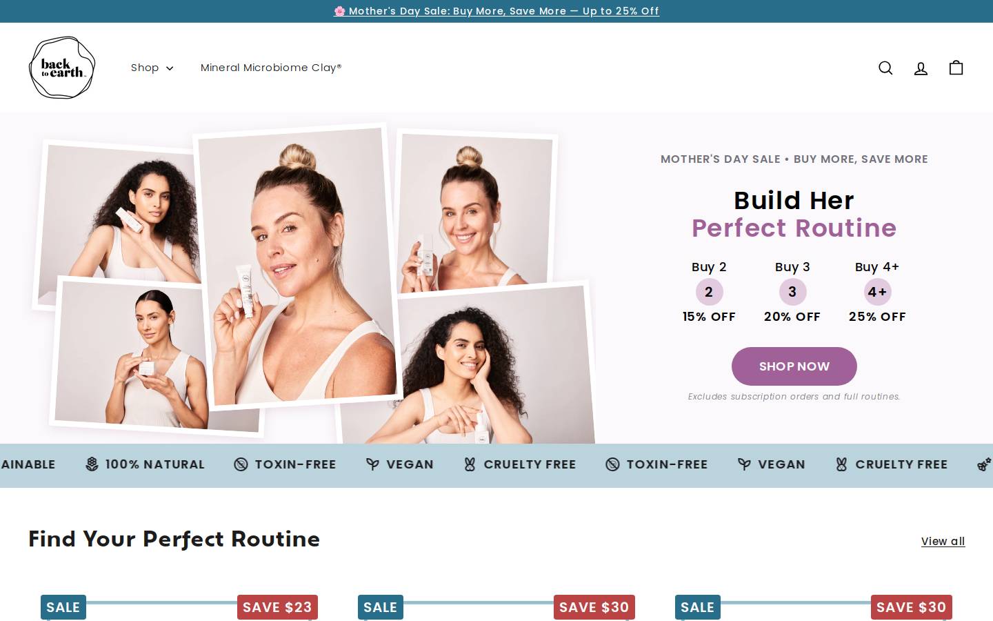 backtoearthskin.com homepage screenshot