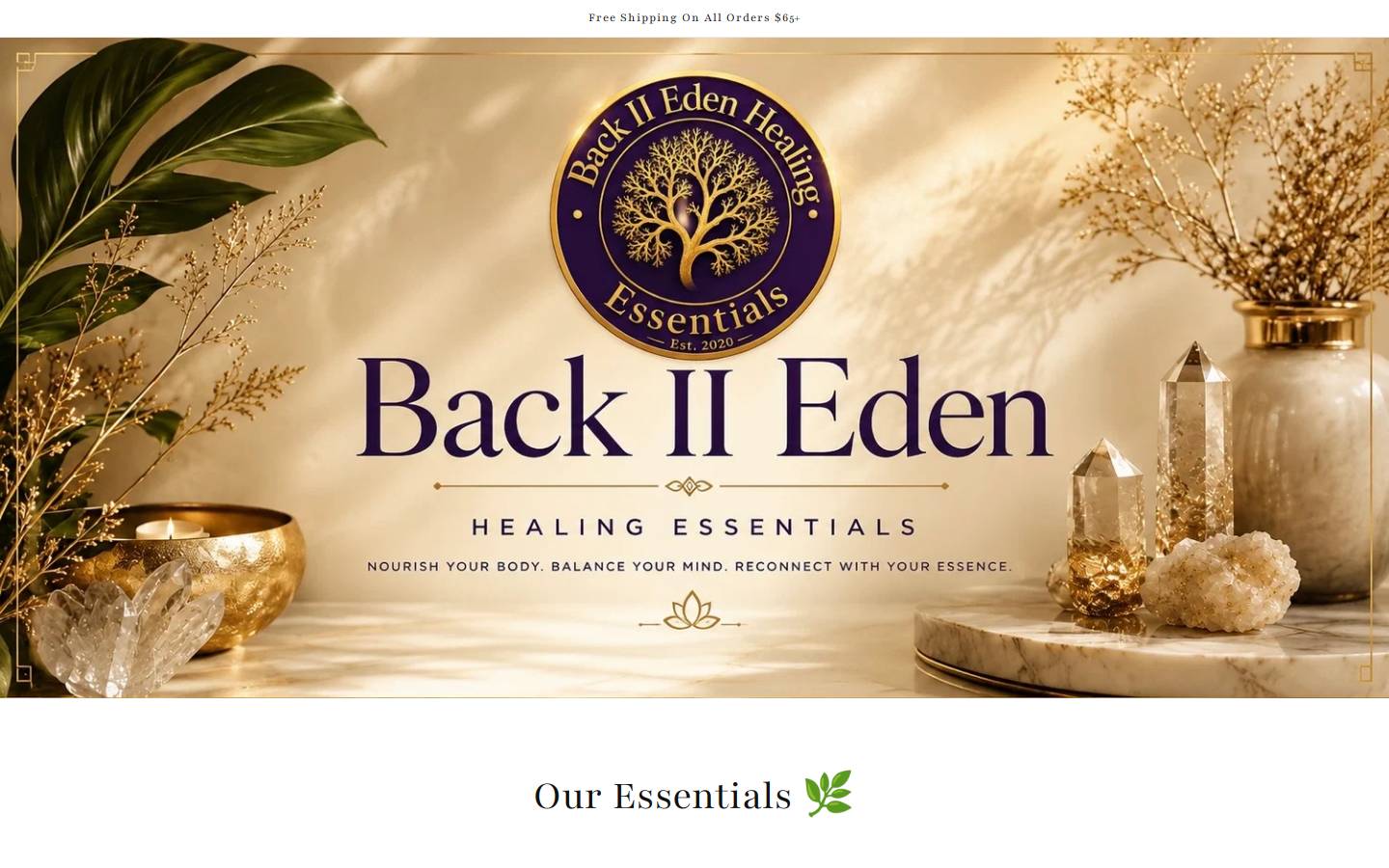 backtoedenhealingessentials.com homepage screenshot
