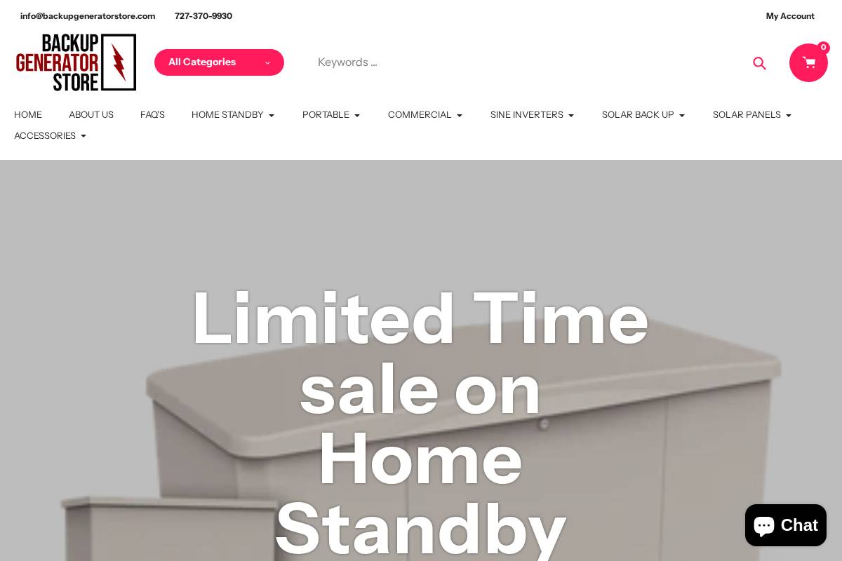 Backup Generator Store homepage screenshot