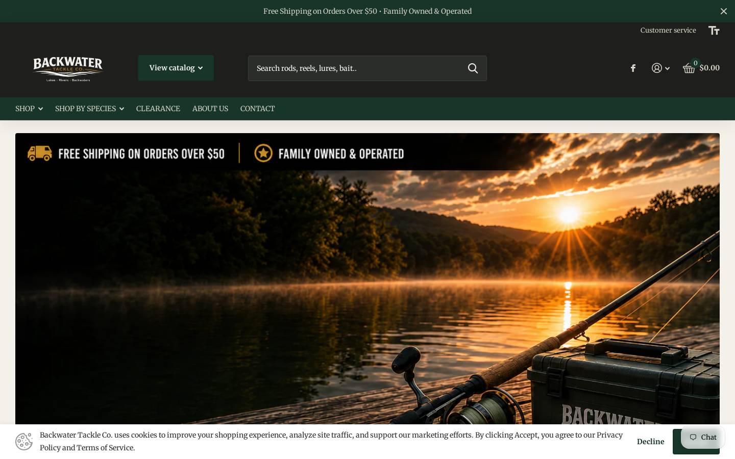 backwatertackleco.com homepage screenshot
