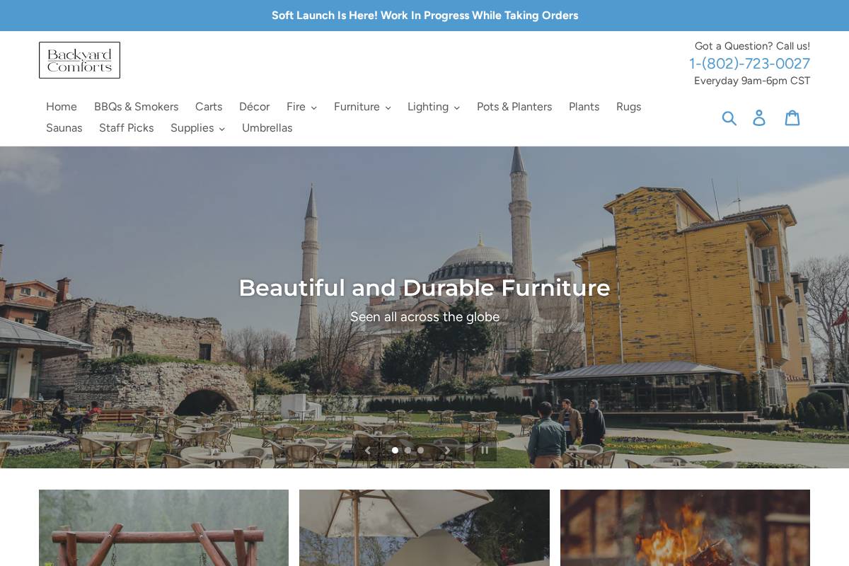 backyard-comforts.com homepage screenshot