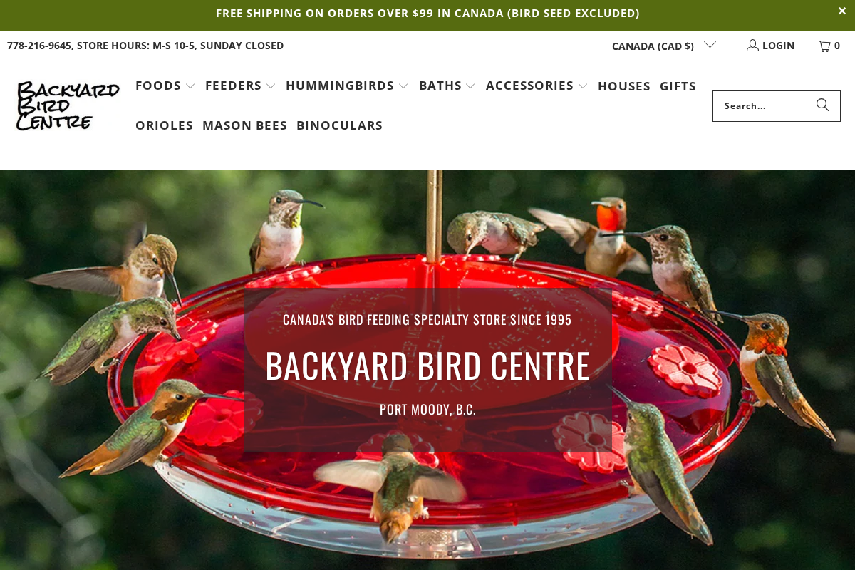 Backyard Bird Centre homepage screenshot