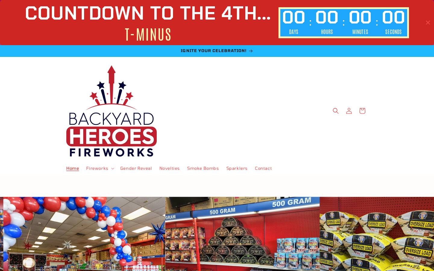backyardheroesfireworks.com homepage screenshot