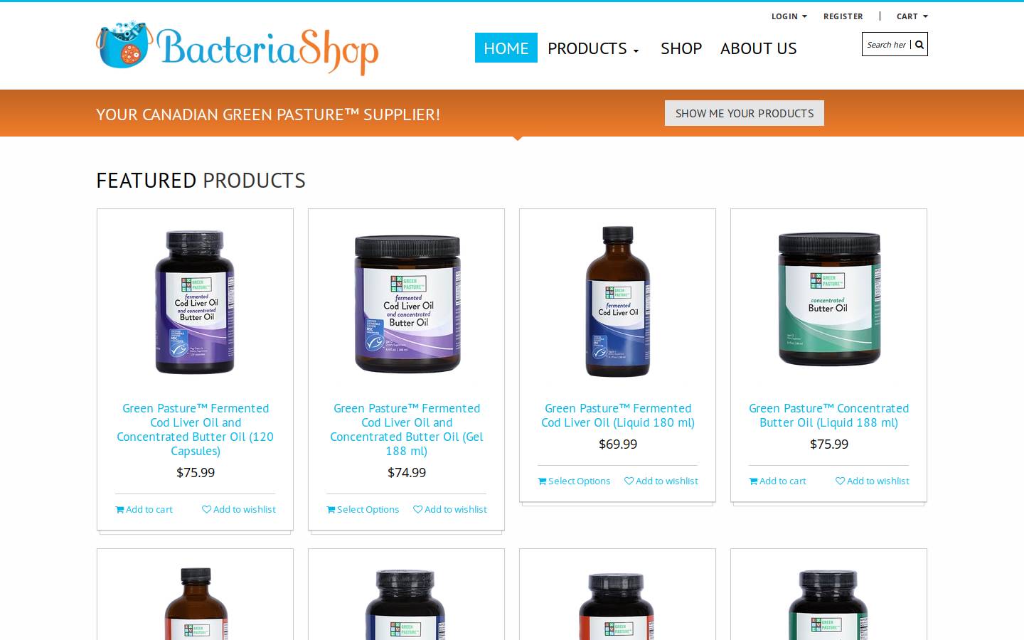 bacteriashop.ca homepage screenshot
