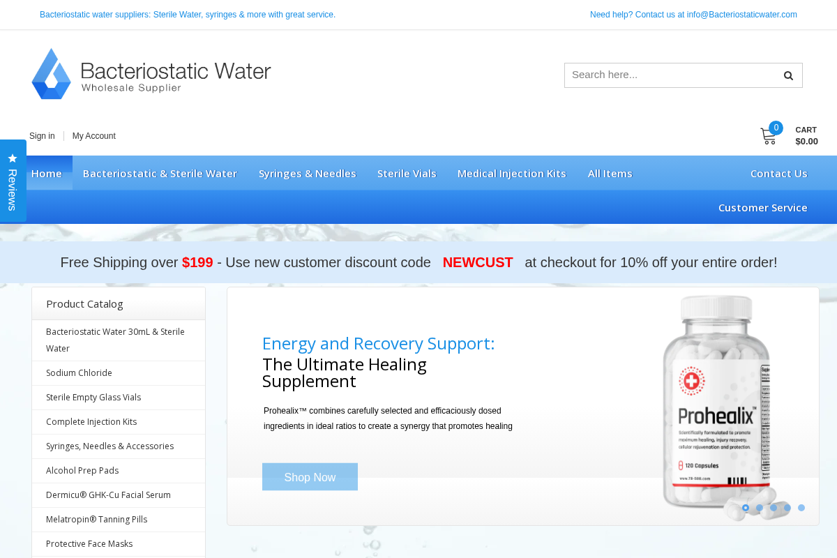 Bacteriostaticwater homepage screenshot