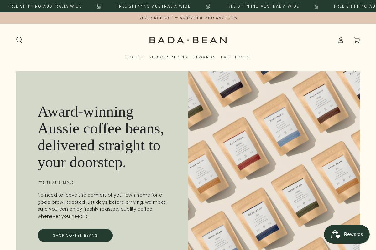 bada-bean.com homepage screenshot