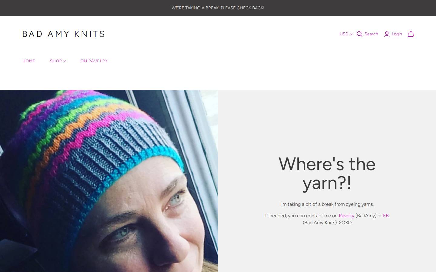 badamyknits.com homepage screenshot