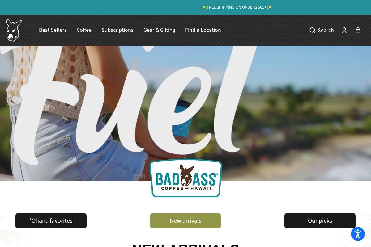 Bad Ass Coffee of Hawaii homepage screenshot