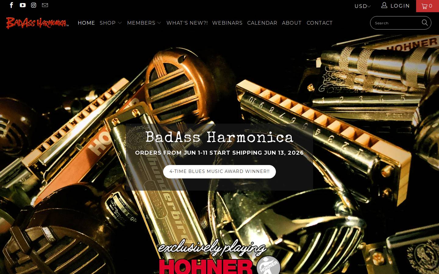 badassharmonica.com homepage screenshot