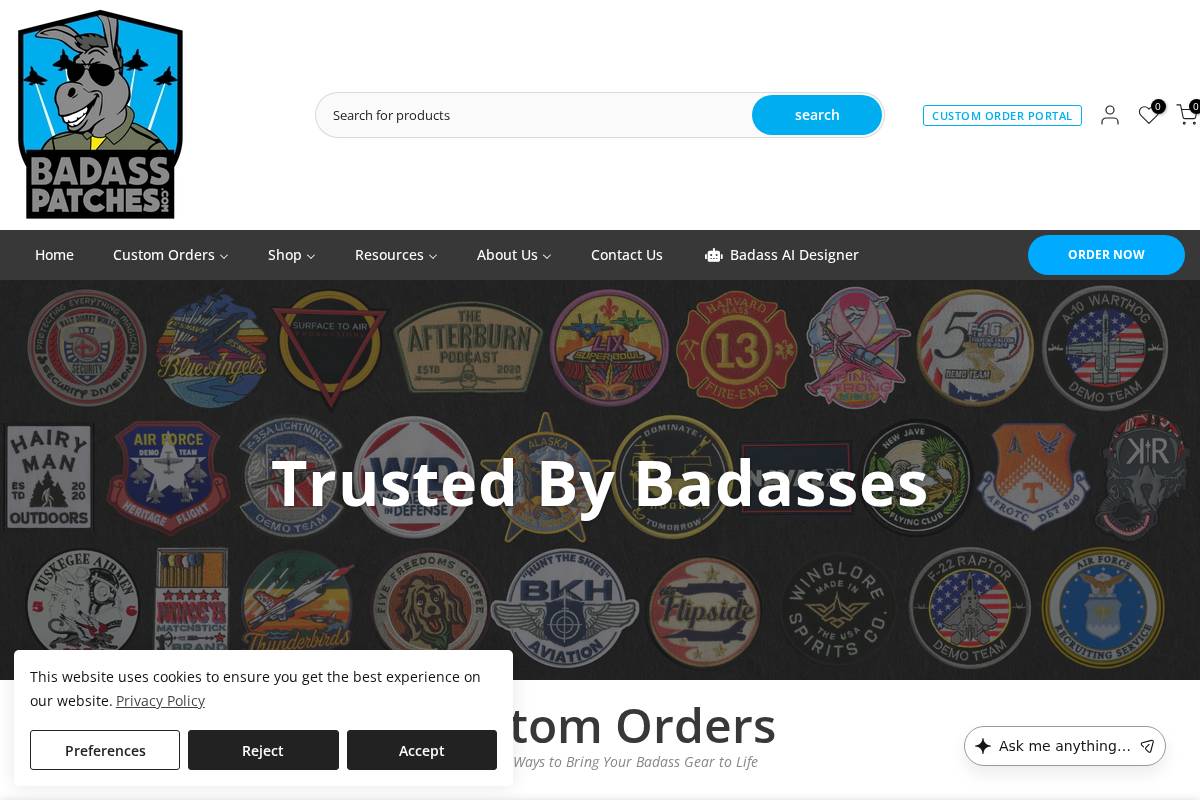 Badasspatches homepage screenshot